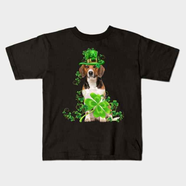 Lucky Beagle Shamrock St Patrick's Day Kids T-Shirt by Brodrick Arlette Store
